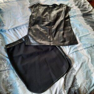 Ann Taylor LOFT Faux Leather Trim Skirt/Blouse Set NWT! - Black, Size 2P